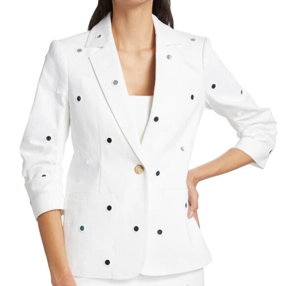 cinq a sept Jackets & Blazers - Cinq à Sept 'Khloe' Mirror-Embellished Stretch-Denim Blazer, White